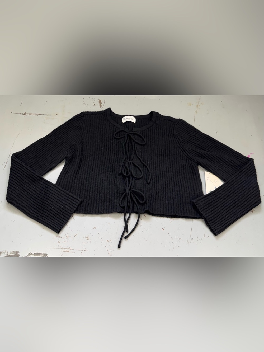 No Boundaries Women’s Black Ribbed Knit Tie-Front Crop Sweater Y2K size XXL